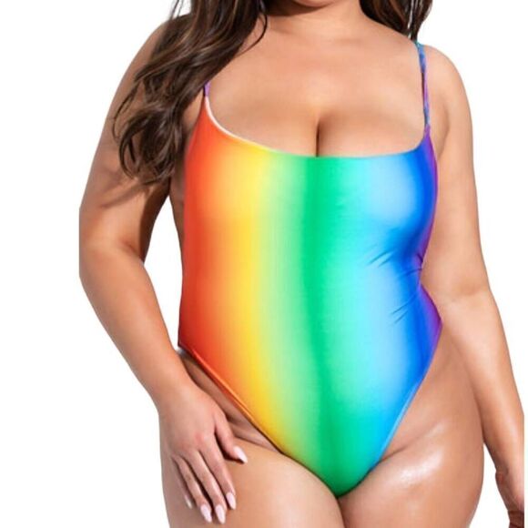 Plus Size Rainbow One Piece Swimsuit -A - Picture 1 of 6